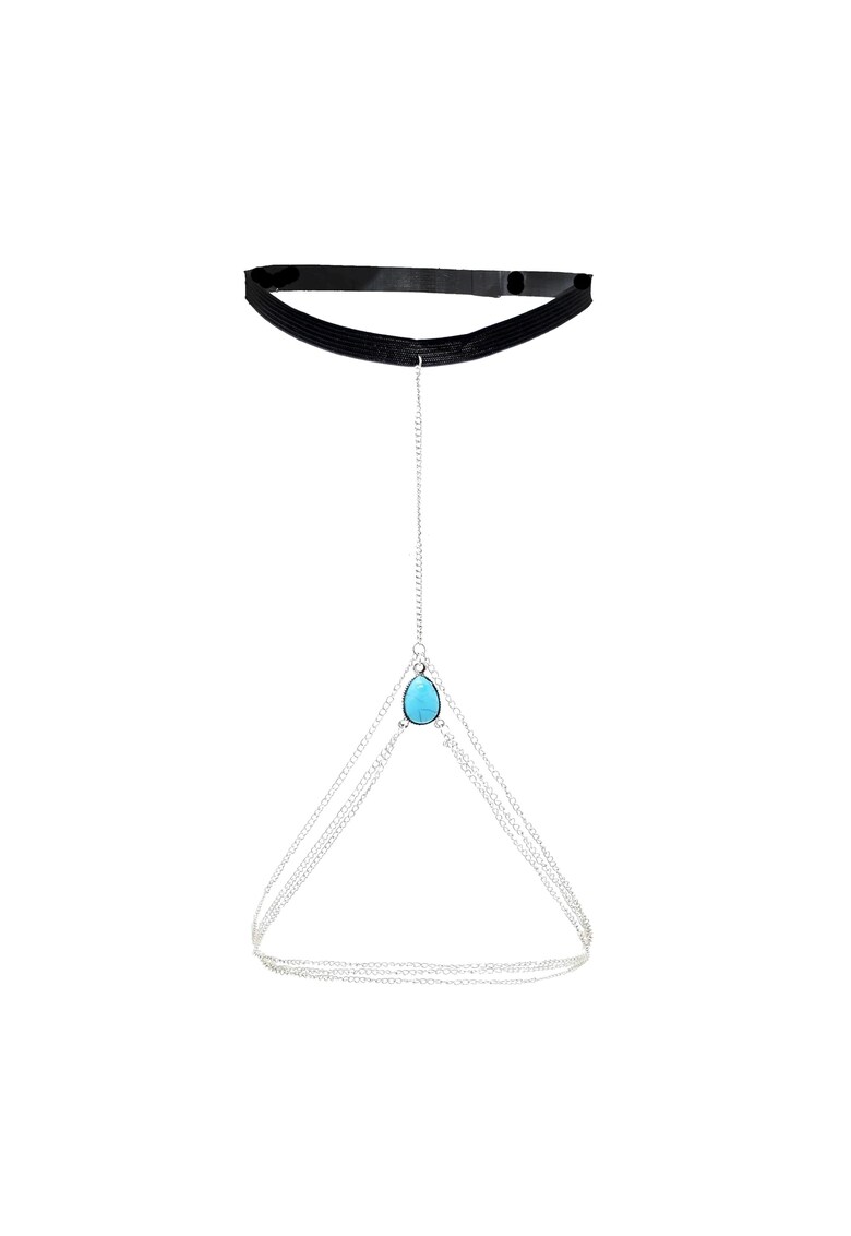 Lant de picior - argintiu - cu elastic si piatra turquoise - Edelina C13 -