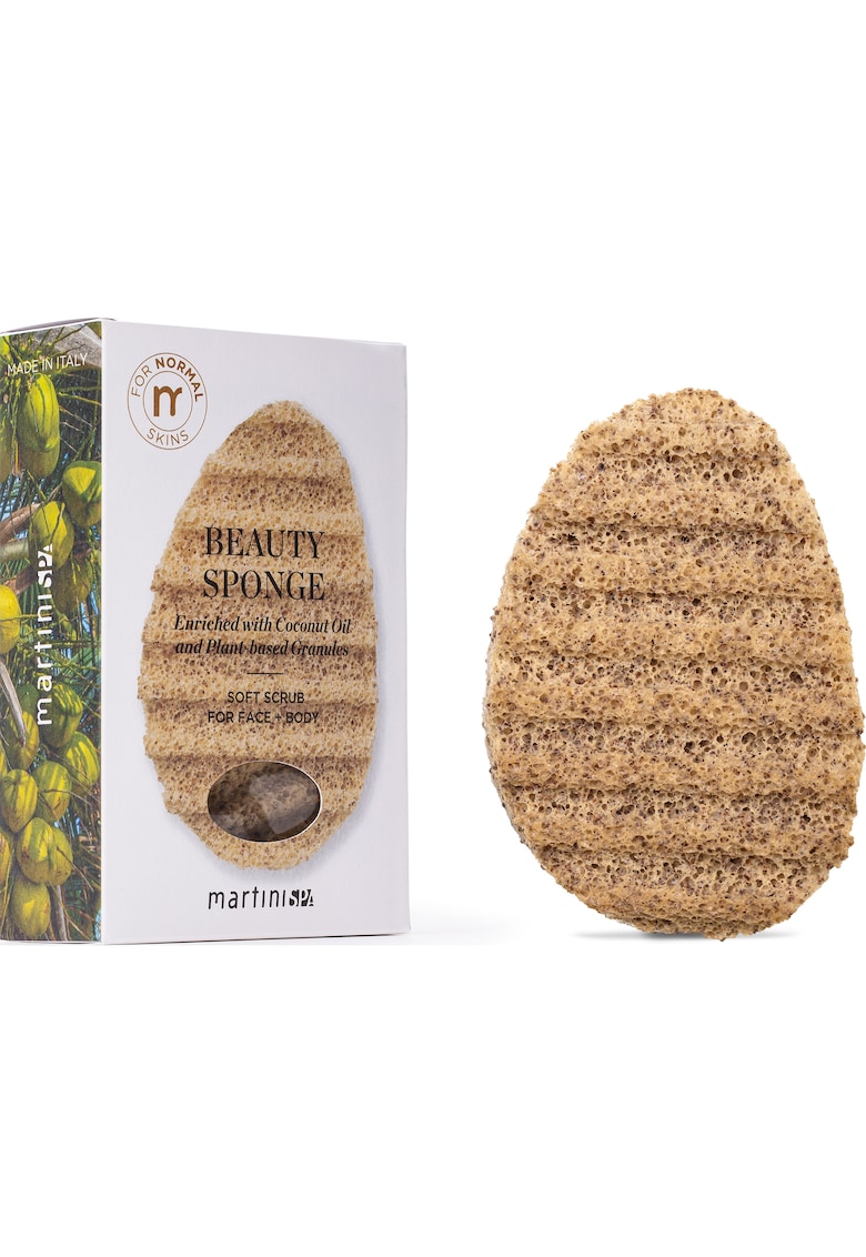 Burete pentru fata si corp piele normala cu ulei de cocos si granule cu origine vegetale - soft scrub