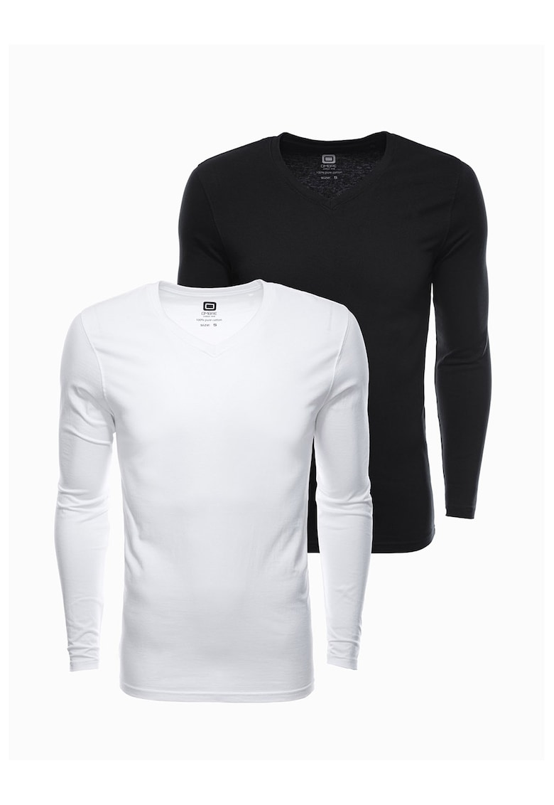 Set de bluze cu decolteu in V - 2 piese - Alb/Negru