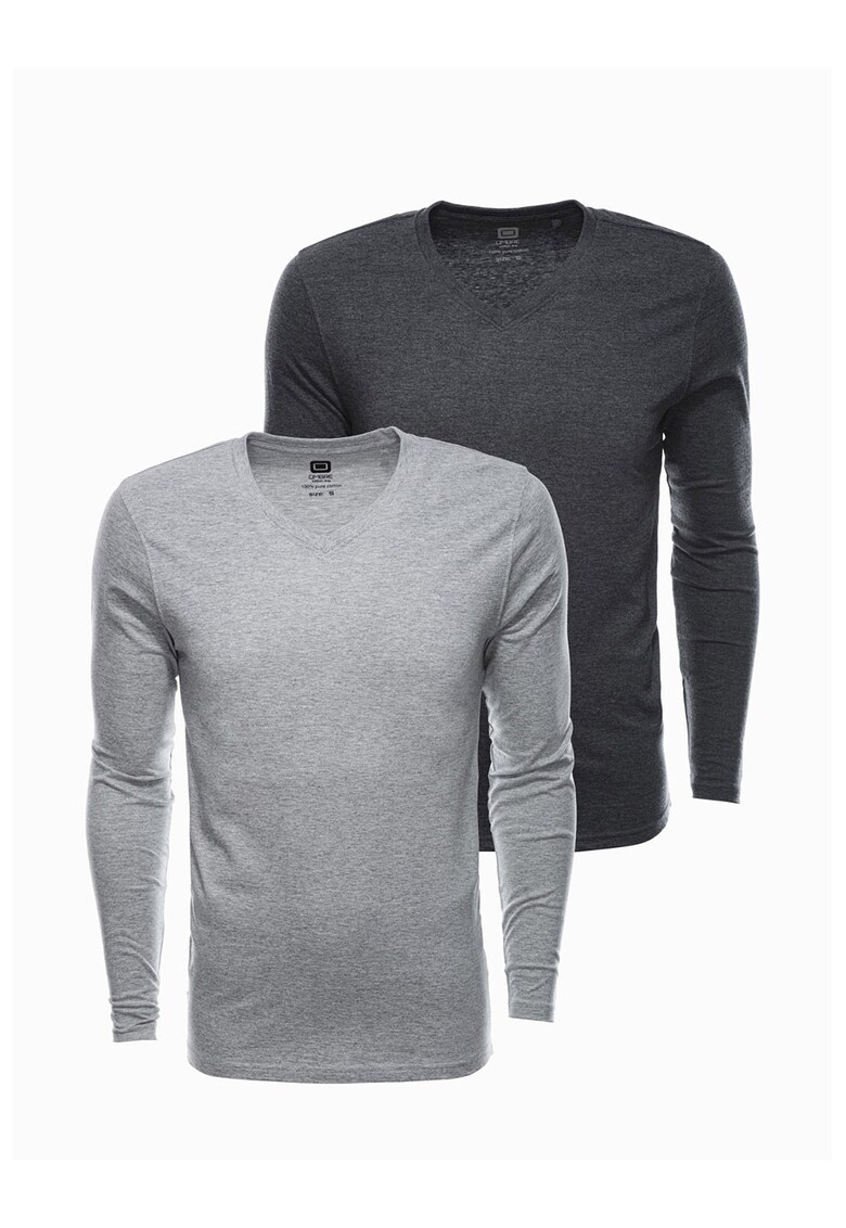 Set de bluze cu decolteu in V - 2 piese - Gri melange/Gri inchis