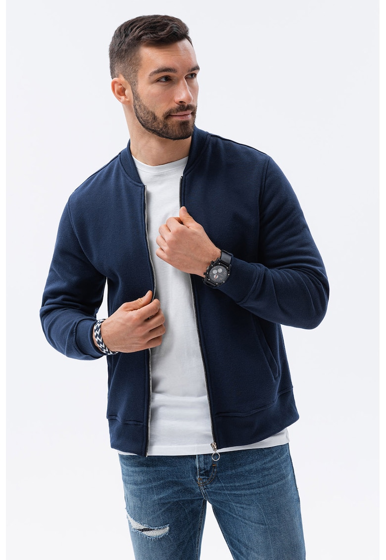 Bluza sport din amestec de bumbac cu fermoar - Bleumarin -