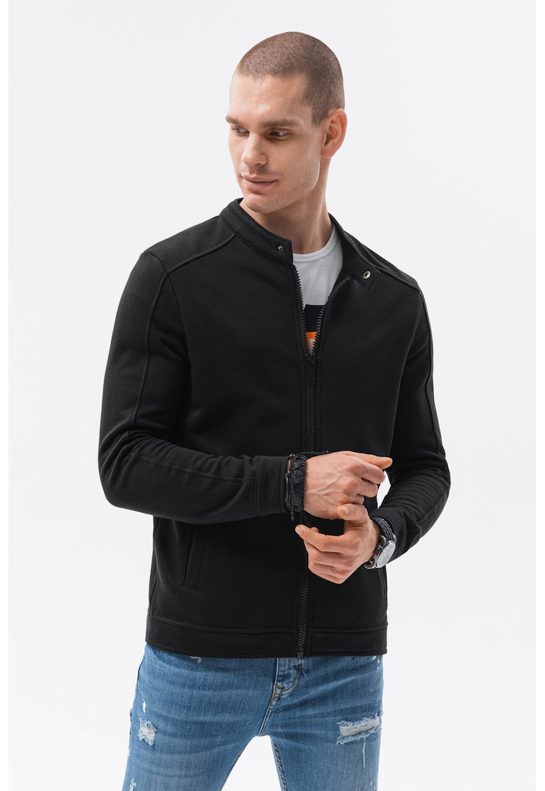 Bluza sport cu fermoar si buzunare oblice - Negru