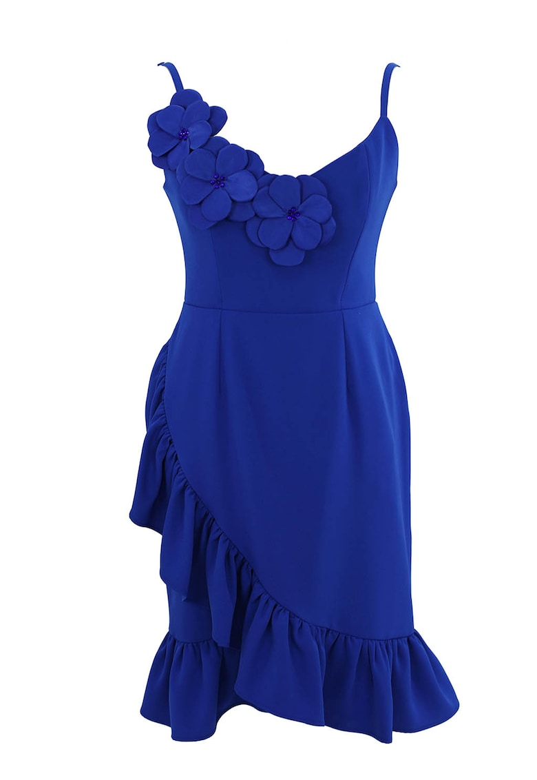 Rochie petrecuta cu aplicatie florala - Albastru royal