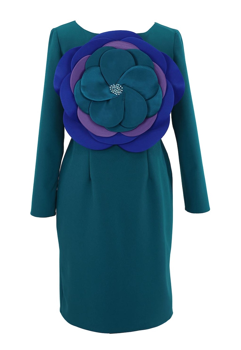 Rochie cu aplicatie florala frontala - Turcoaz