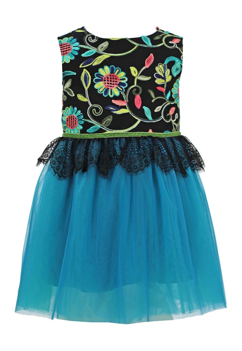 Rochie fara maneci cu broderie Dakota - Negru/Albastru