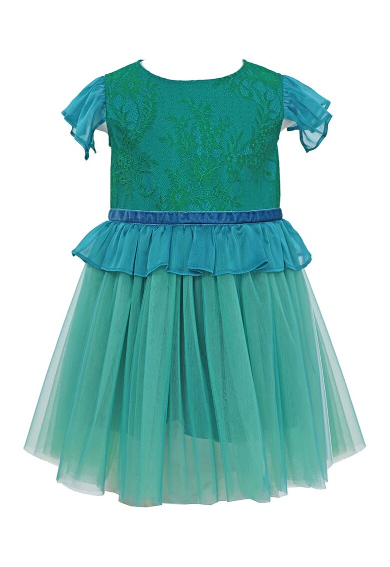 Rochie cu insertii de volane Eloise - Turcoaz