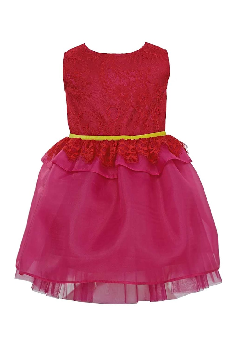 Rochie evazata cu segment de dantela Jane - Rosu/Fucsia