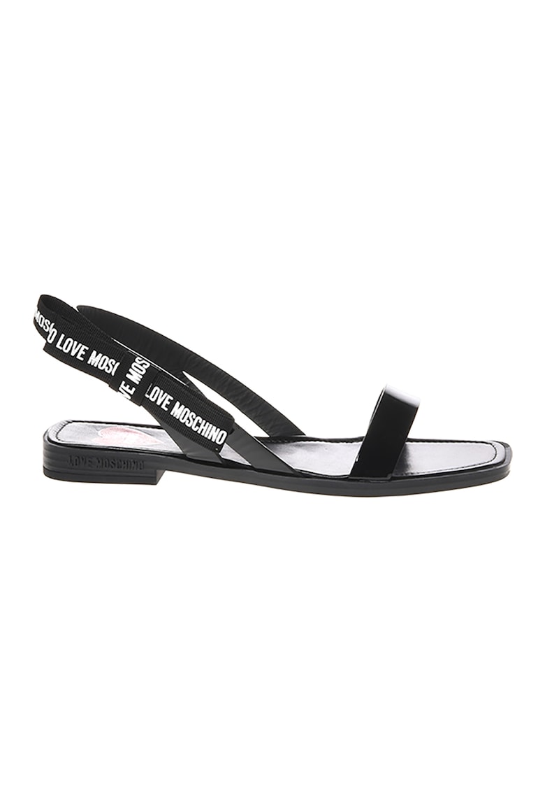 Sandale slingback cu aspect lacuit si logo