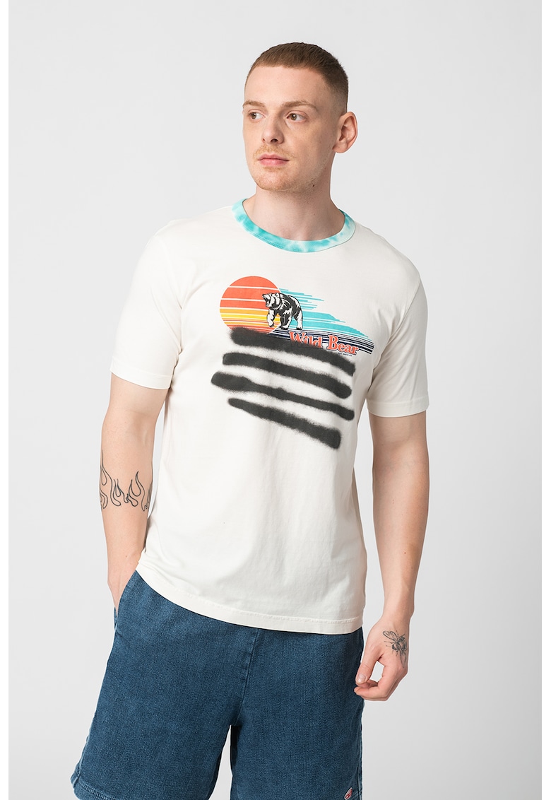 Tricou cu decolteu la baza gatului si imprimeu grafic Just - Rosu/Alb/Negru
