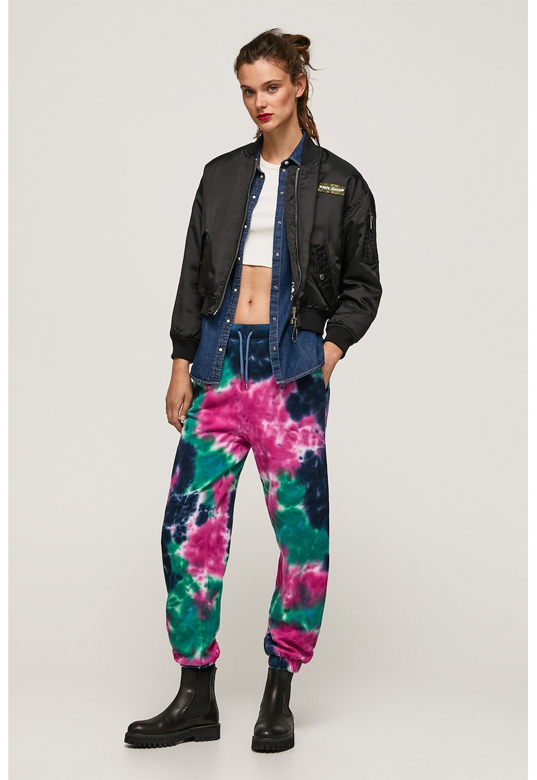Pantaloni jogger cu imprimeu Micaella - Verde/Roz/Bleumarin