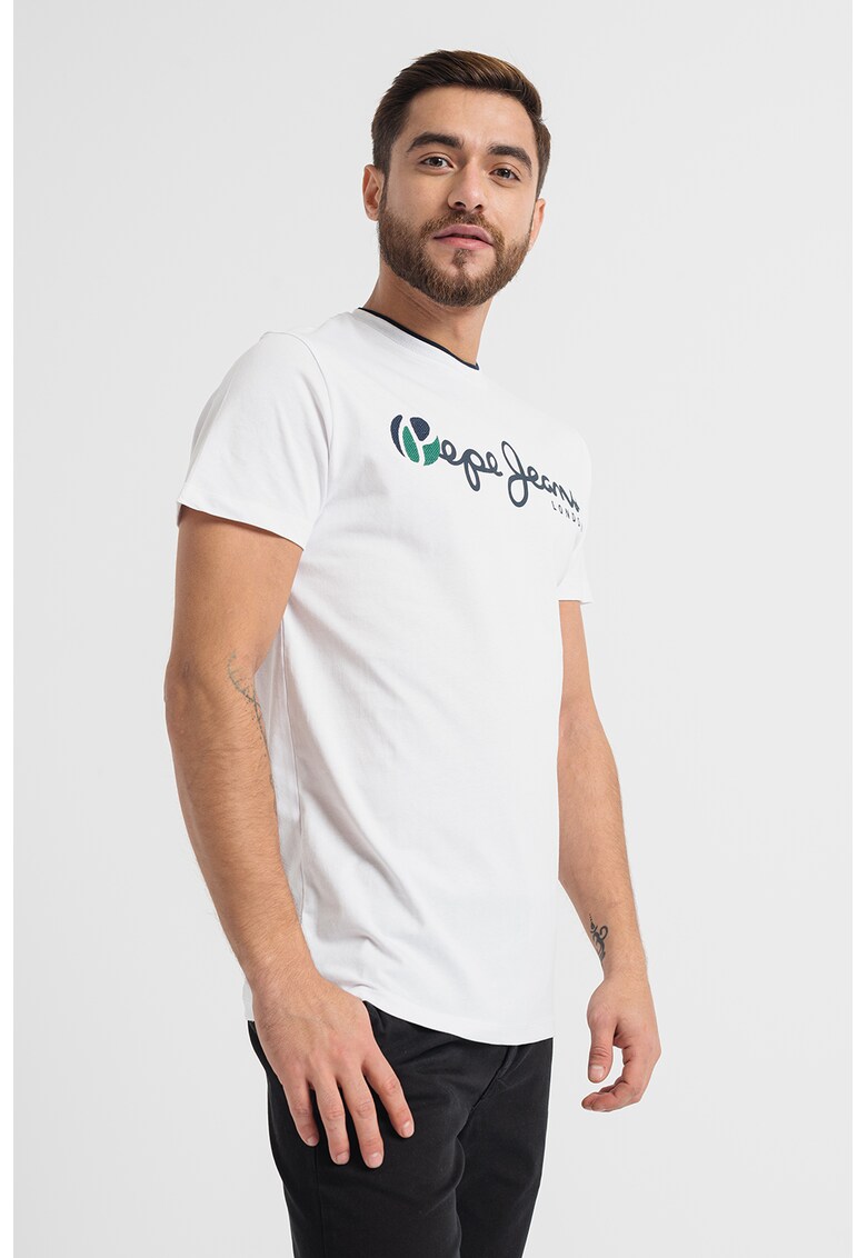 Tricou cu decolteu la baza gatului si imprimeu logo contrastant Truman