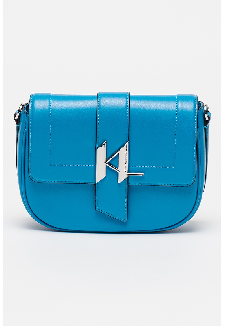 Karl Lagerfeld Кожена чанта Saddle с метален монограм за Жени Karl Lagerfeld Кожена чанта Saddle с метален монограм за Жени