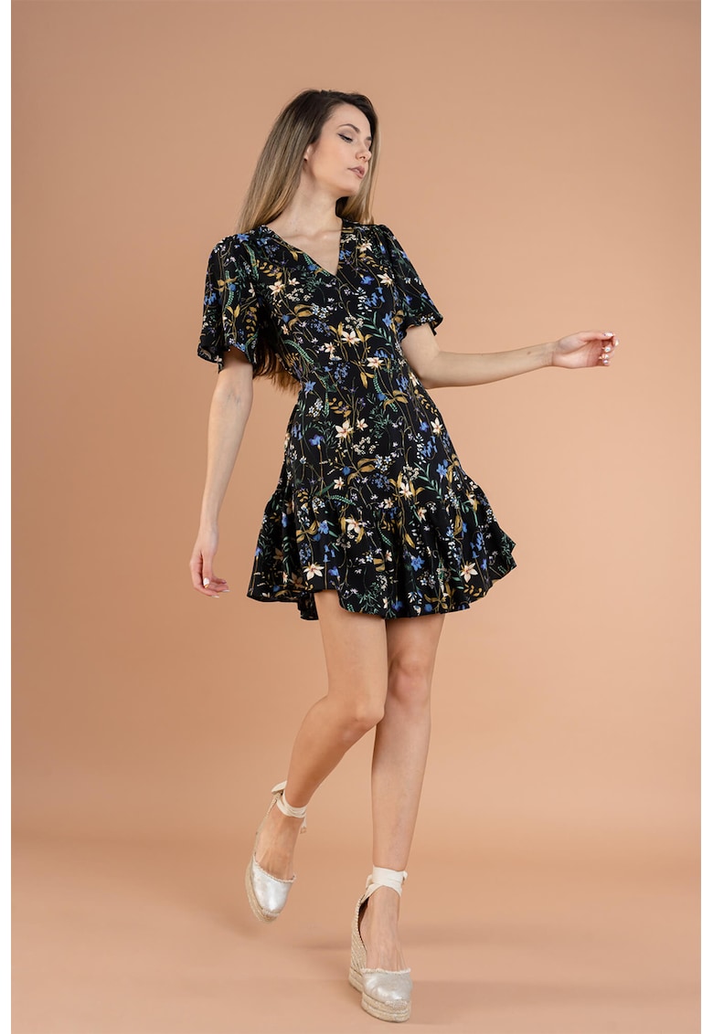 Rochie cu decolteu in V si model floral Joy