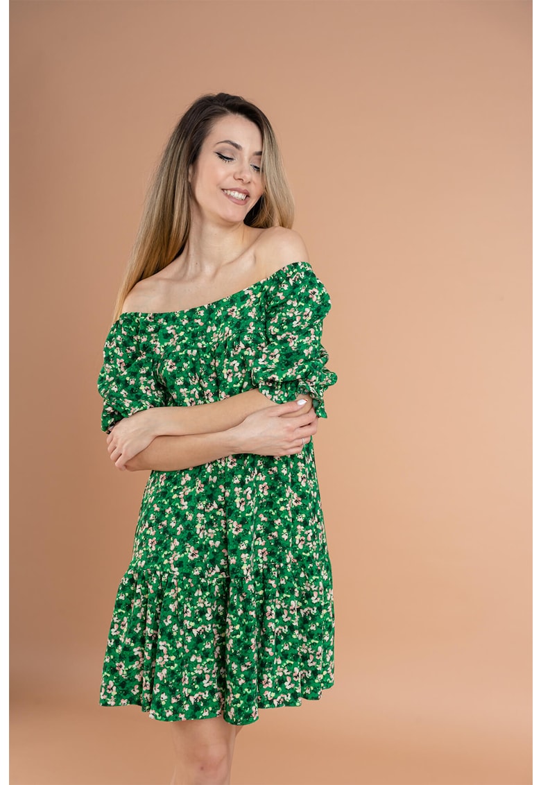 Rochie mini cu imprimeu si decolteu pe umeri Rosemary