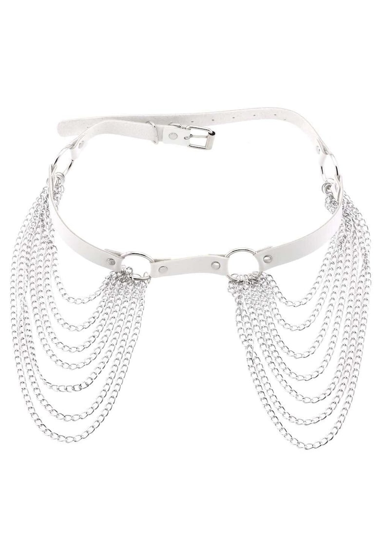 Ham alb - de talie - din piele ecologica - cu lanturi - Felicita C22 -