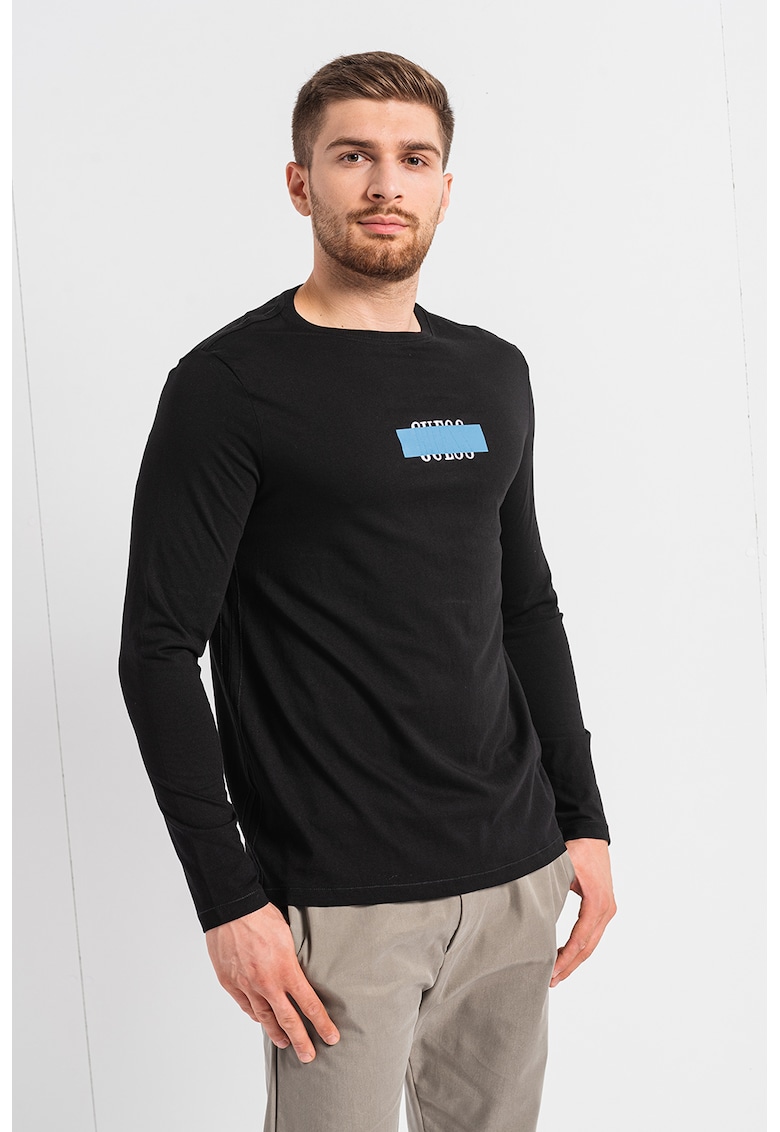 Guess Bluza regular fit cu imprimeu logo pe piept - Negru/Albastru