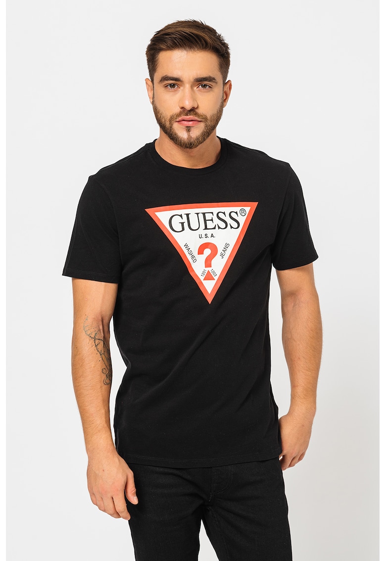 Tricou de bumbac cu imprimeu logo - Negru