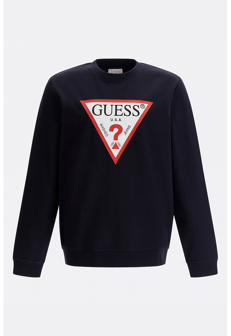 Bluza sport cu imprimeu logo si decolteu la baza gatului - Bleumarin