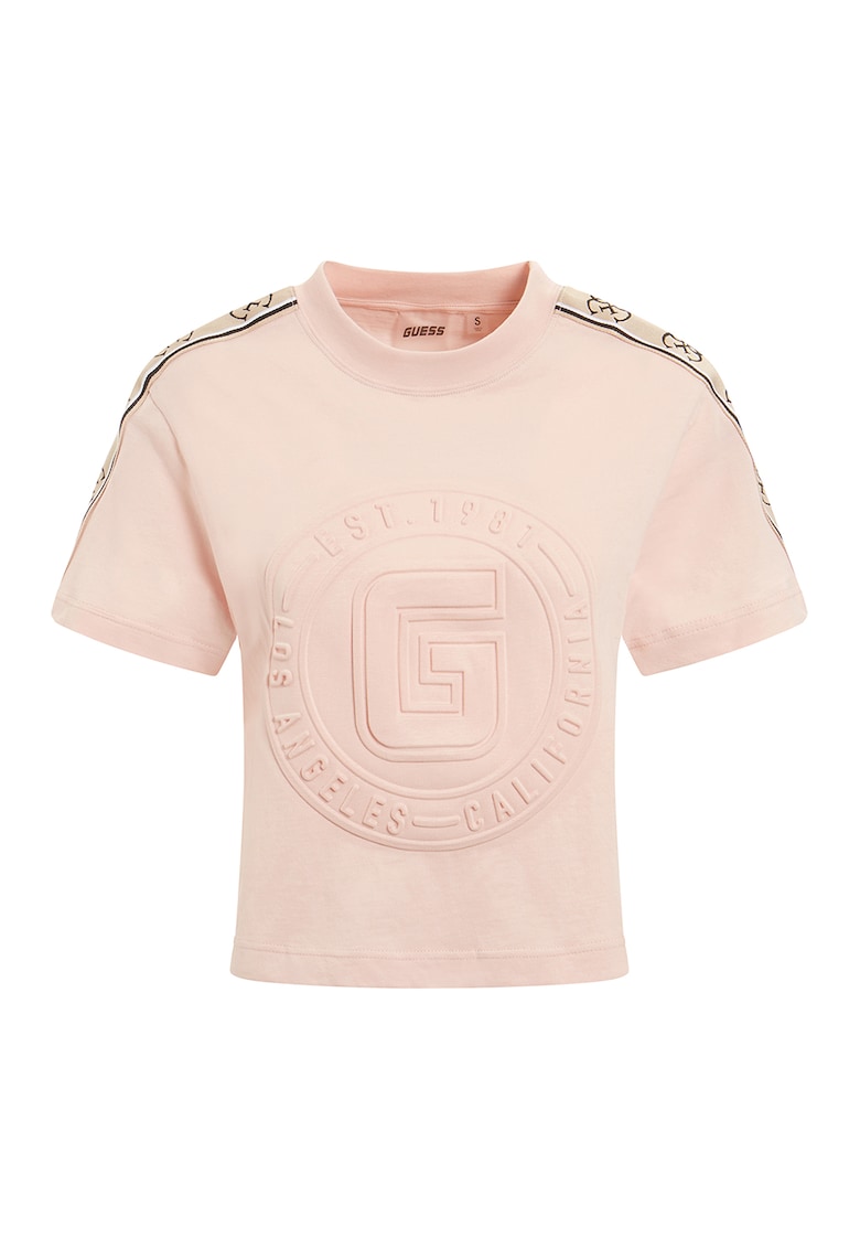 Guess Tricou crop din bumbac pentru fitness - Alb murdar