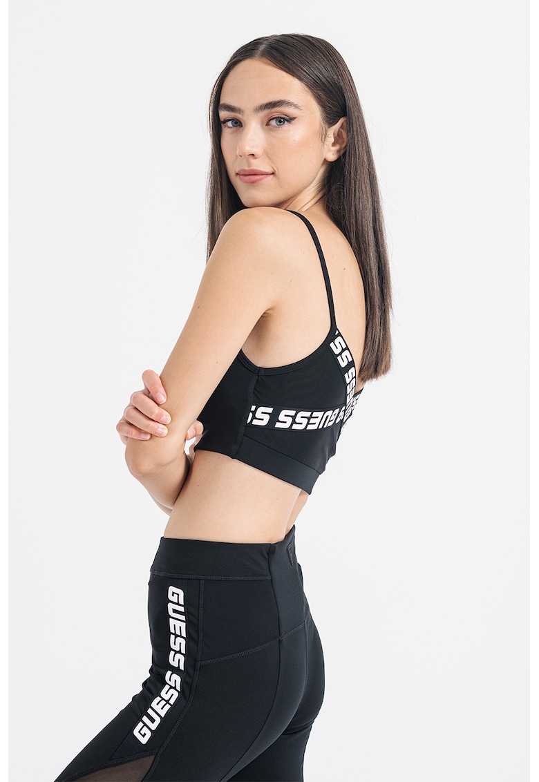 Bustiera cu mode incrucisat - pentru fitness - Negru/Alb optic