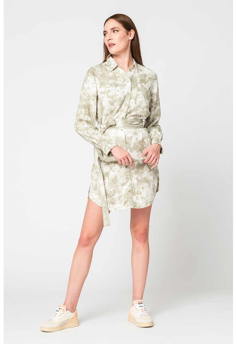 Rochie-camasa din lyocell cu model tie-dye - Verde menta
