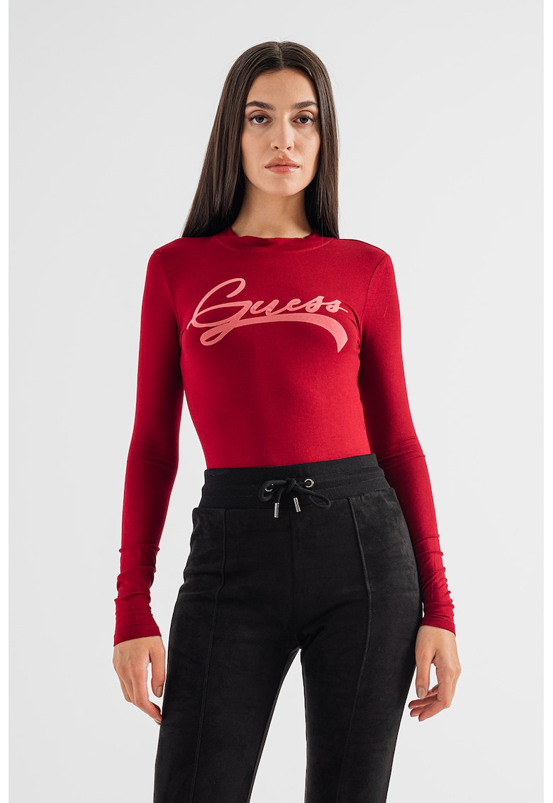 Guess Body slim fit cu imprimeu logo - Rosu inchis