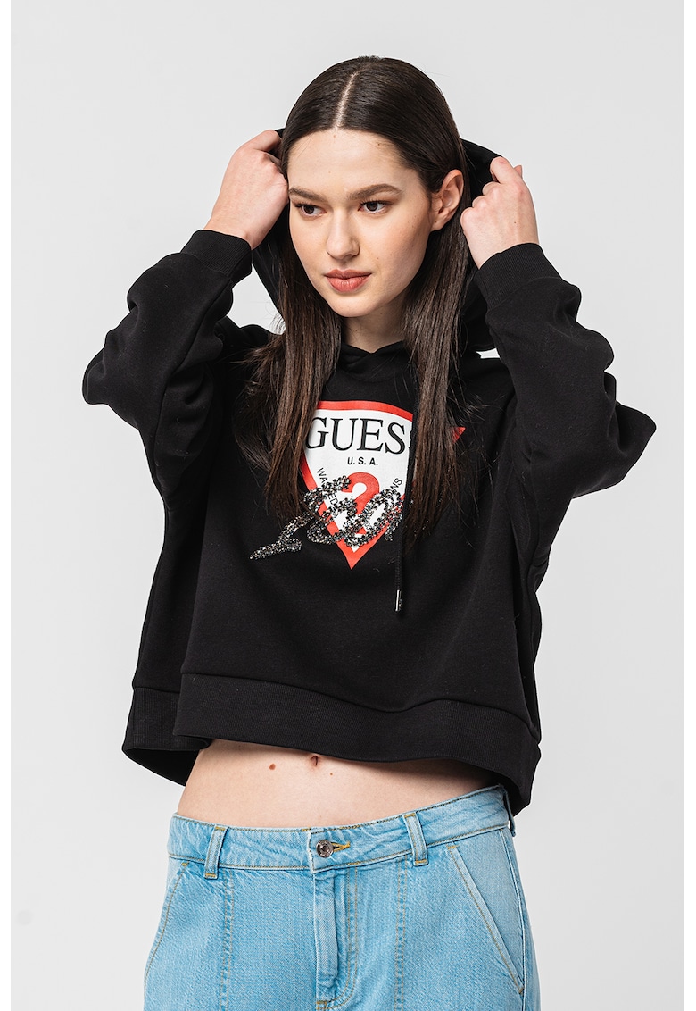 Hanorac cu logo din strasuri - Negru