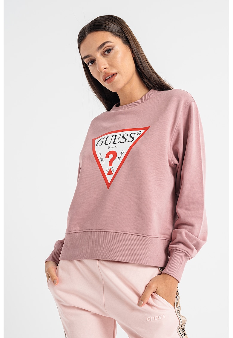 Bluza de trening cu decolteu la baza gatului si logo - Roz prafuit