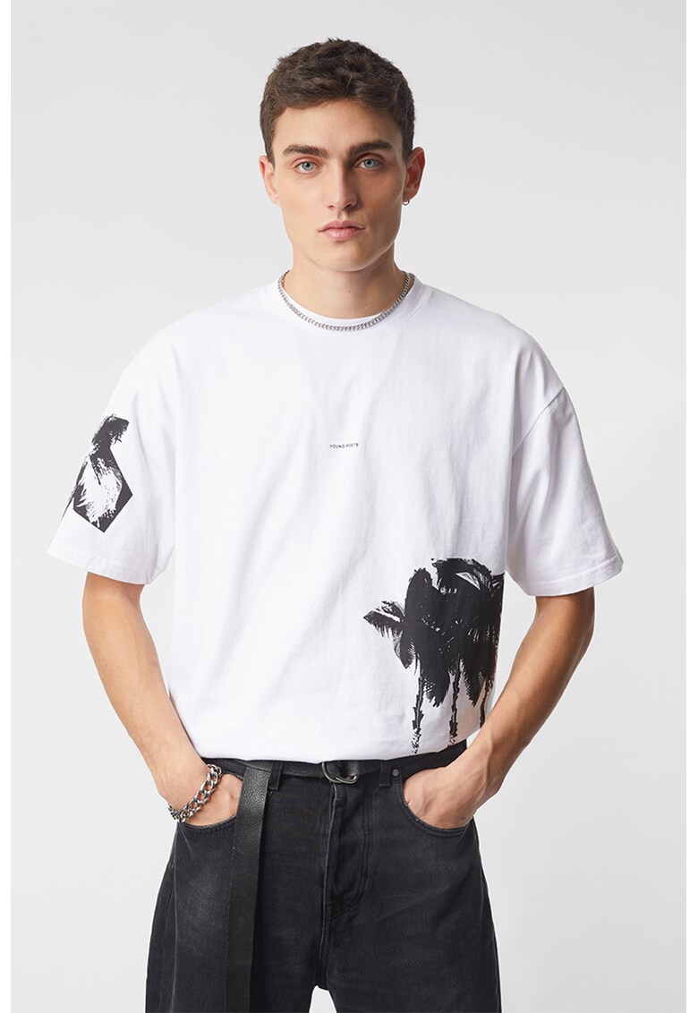 Tricou de bumbac cu imprimeu cu palmieri fashiondays.ro  Imbracaminte