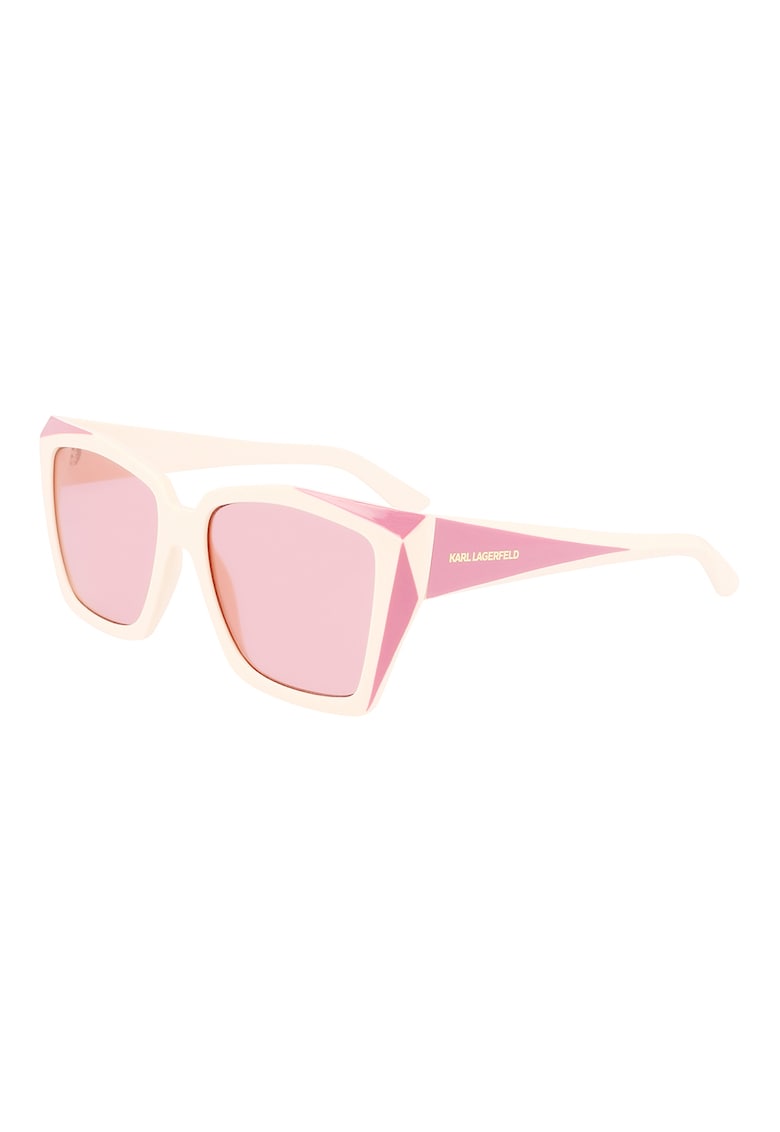 Ochelari de soare patrati cu logo - Roz/Crem