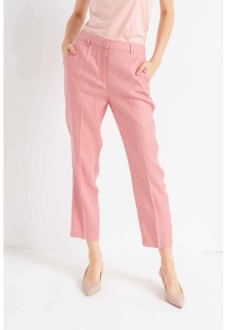 Pantaloni crop din amestec de in