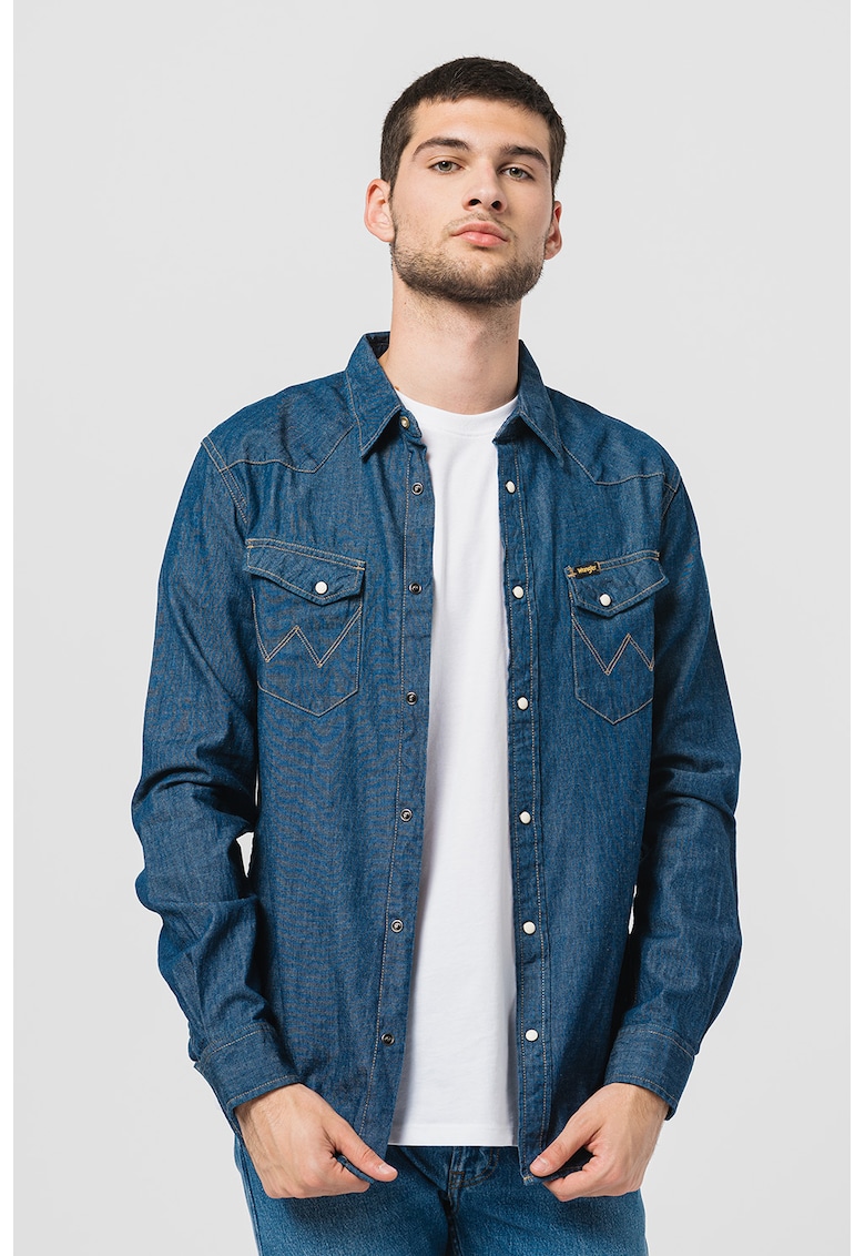 Camasa de denim cu cusaturi contrastante Western