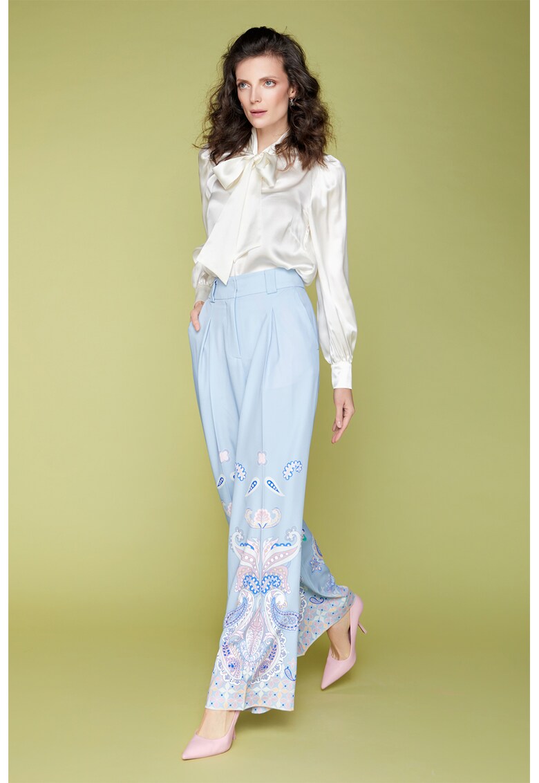 Pantaloni de satin ampli cu model paisley fashiondays.ro