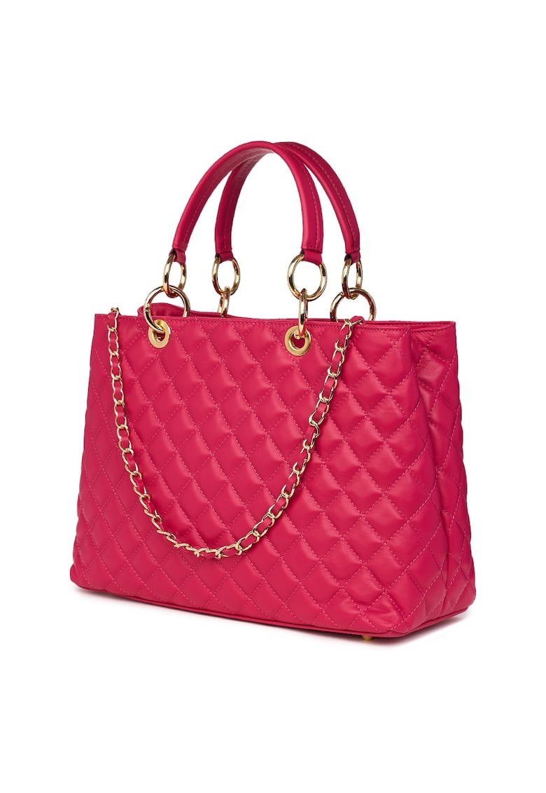 Geanta din piele matlasata Gisella verde - Fucsia