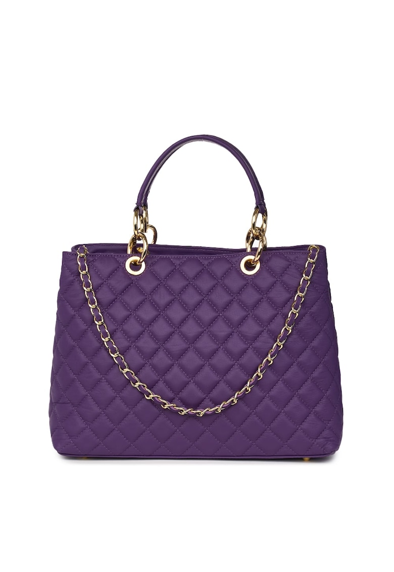 Geanta din piele matlasata Gisella verde - Mov