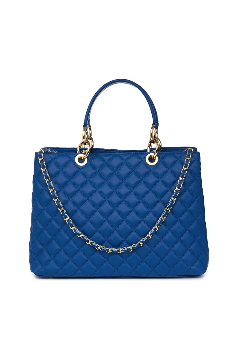 Geanta din piele matlasata Gisella verde - Albastru