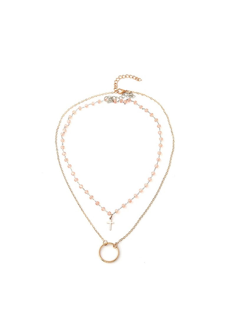 Set 2 coliere - auriu si argintiu - cu margelute roz - Florence C26 -