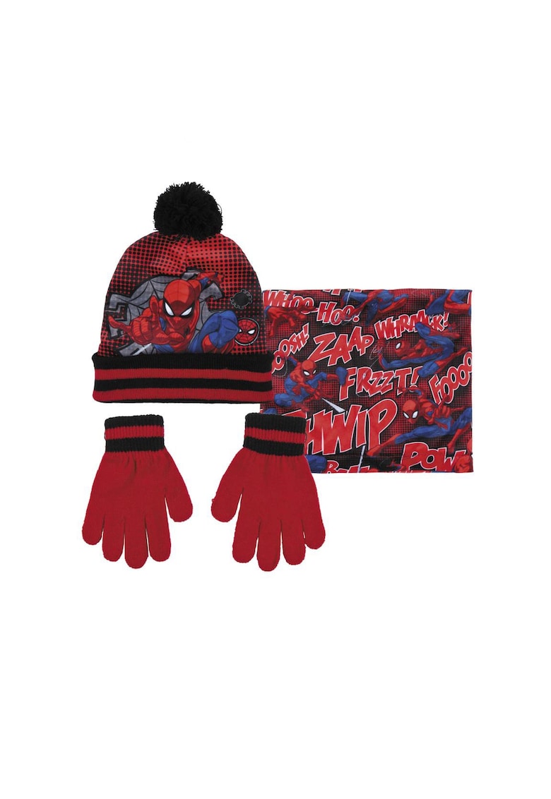 Set caciula-fular-manusi  Masura unica Rosu/Negru