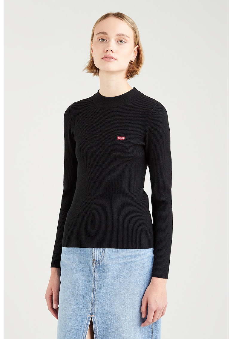 Pulover slim fit cu model in dungi si aspect striat