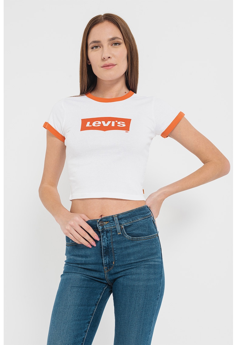 Youth Tricou crop slim fit - Alb/Portocaliu