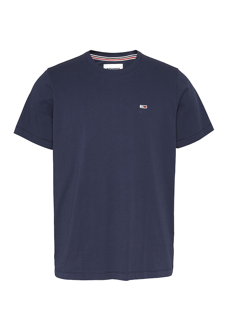 Tommy Jeans Tricou de bumbac organic cu decolteu la baza gatului - Bleumarin