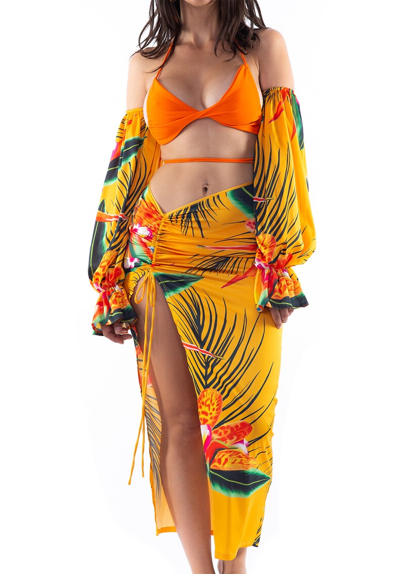 Fusta asimetrica de plaja cu imprimeu tropical Lotus fashiondays.ro  Costume de baie