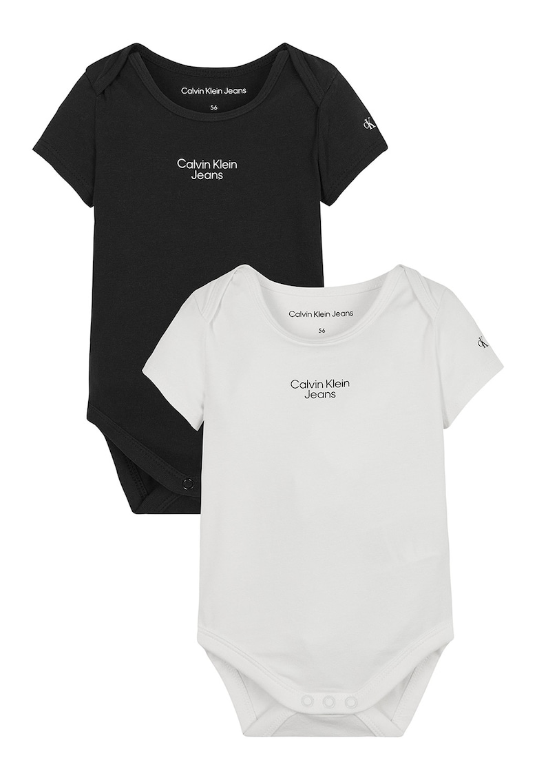 Set de body-uri cu imprimeu logo - 2 piese - Alb/Negru