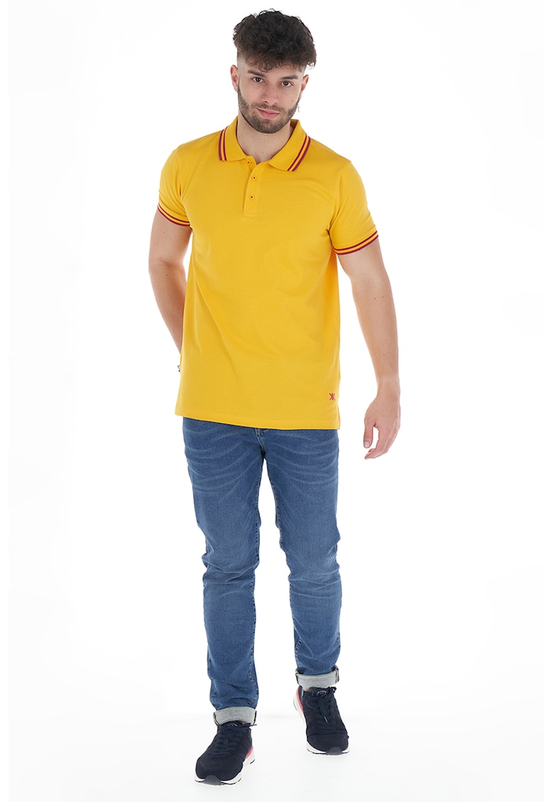 Tricou polo din pique cu accente in dungi