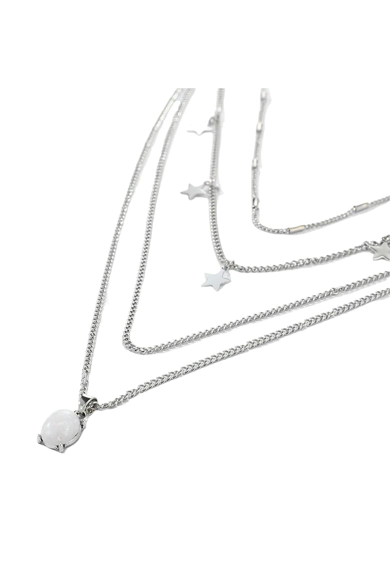 Colier argintiu - in 4 straturi - cu stelute si piatra - Serena C21 -