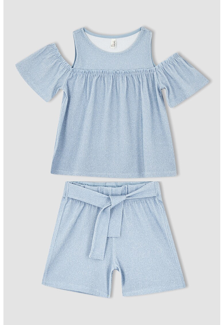 Set de bluza si pantaloni scurti cu aspect stralucitor