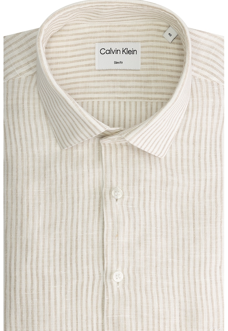 Camasa slim fit de in cu dungi - Bej