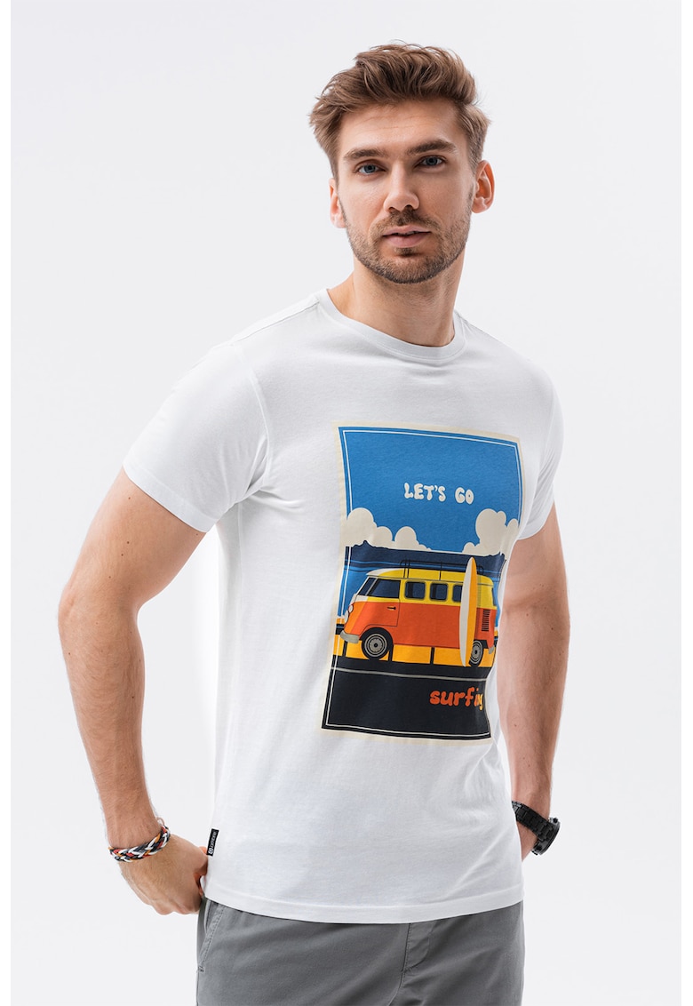 Tricou de bumbac cu imprimeu - Surfing - Crem melange
