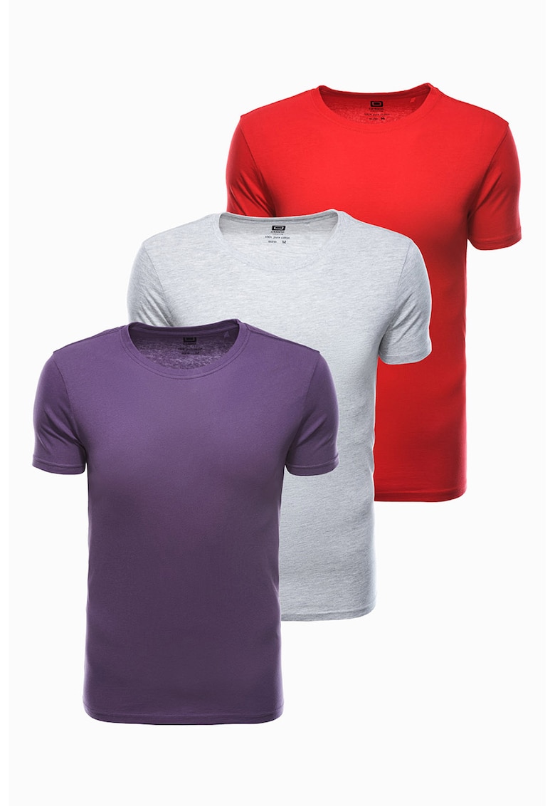Set de tricouri de bumbac cu decolteu la baza gatului – 3 piese OMBRE barbati