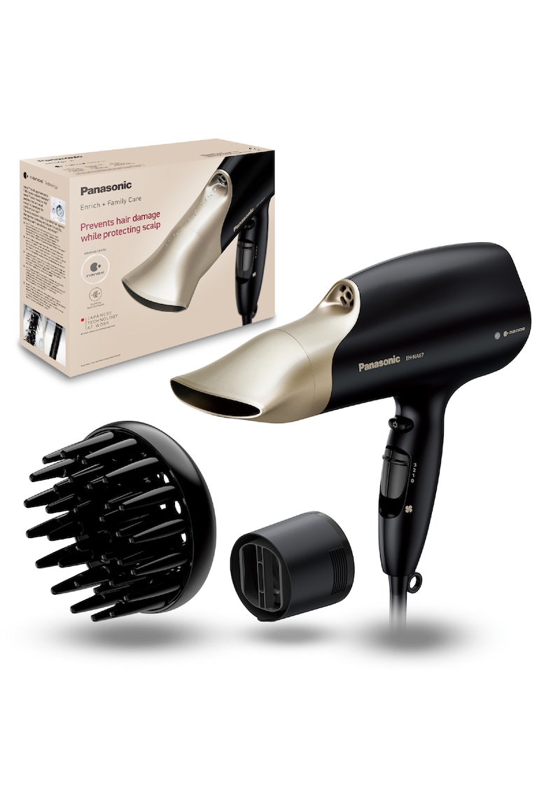 Uscator de par - 2000W - tehnologie nanoe™ pentru protectia parului si a scalpului - 4 trepte de temperatura - 3 viteze - Roz-Gold